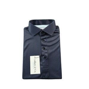 Collars & Co. Ink Blue White Dot AOP Dress Collar Men's Polo Size Small NWT